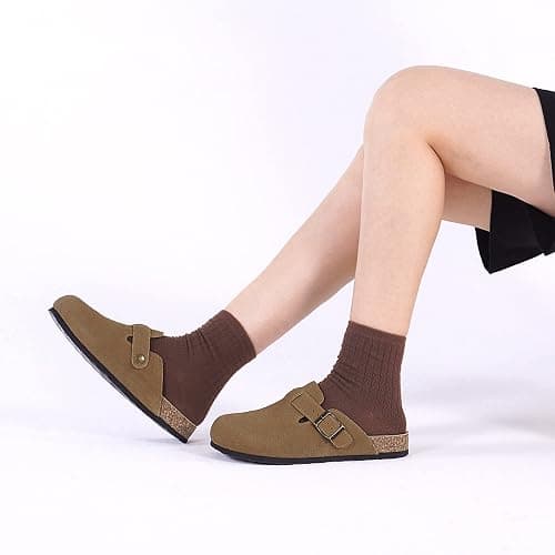 Xiakolaka Women's Genuine Suede Clogs with Arch Support | Slip On Comfort Cork Footbed Mules, Non-Slip Potato Shoes, Adjustable Metal Buckle, Suitable for Casual Daily Wear & Walking thumbnail 2