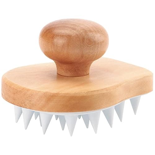 Scalp Massager Shampoo Brush, Wooden Wet and Dry Hair Scalp Care Brush, Shower Brush Scalp Scrubber Exfoliator with Soft Silicone Bristles for Dandruff Removal, Hair Growth (White) - Image 1