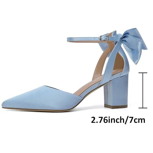 RIBONGZ Wedding Bridal Shoes for Women Chunky Block Heel Pumps Closed Pointed Toe Heels with Elegant Bow Knot Comfort Evening Party Prom Office Shoes thumbnail 2