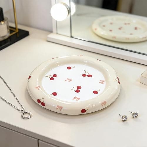 Koythin Jewelry Dish Trinket Tray for Women, Ring Holder, Ceramic Cute Things Vanity Coquette Aesthetic Room Decor Mother's Day Girls Birthday (Cherry Bow) thumbnail 3