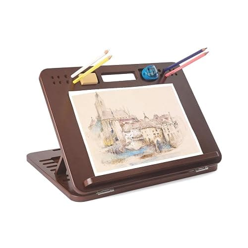 StrongTek Bamboo Table Easel, 16 x 12 Inch Adjustable Drawing Board, 6-Position Desktop Drafting and Sketching Board with Handle and Back Storage for Drawing, Painting, Reading and Writing - Image 1