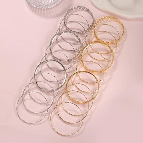 RINTOLER 16Pcs Gold Bangle Bracelets for Women - Multi Layer Stackable Textured Bracelets Boho Jewelrys Set. thumbnail 8