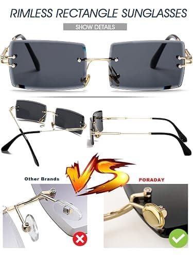 PORADAY Rectangle Sunglasses for Women Men Vintage Rimless Square Sun Glasses Candy Color thumbnail 7