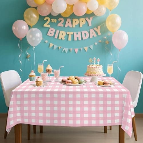 4 Pcs Pink Plaid Tablecloth Plastic Pink and White Checkered Tablecloths Waterproof Rectangle Pink Gingham Tablecloth for Picnic Birthday Wedding Camping Holiday Christmas Parties, 52 x 86 in thumbnail 6