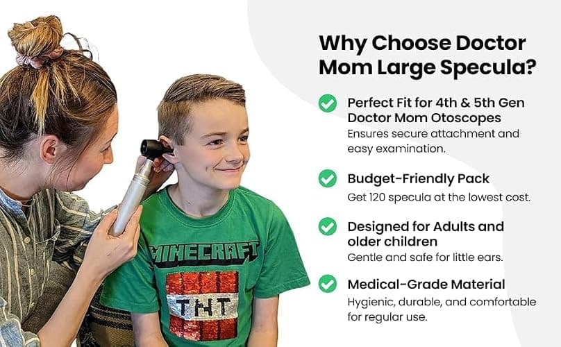 120 Large Diameter Specula for 4th and 5th Generation Doctor Mom Otoscope Perfect for Adults & Older Children Important- NOT for Dr Mom 3rd Gen and Original otoscopes. thumbnail 5