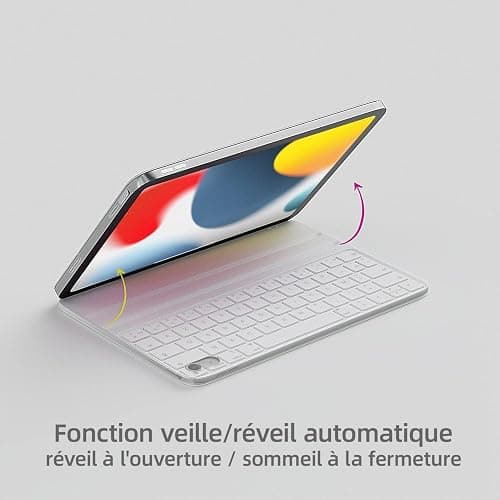 pankeybd ‌Étui Folio Clavier pour iPad A16 2025 11 EME génération et iPad 10 EME génération 2022,Smart Folio,Ultra-Mince,Connexion magnétique,AZERTY, Blanc thumbnail 7