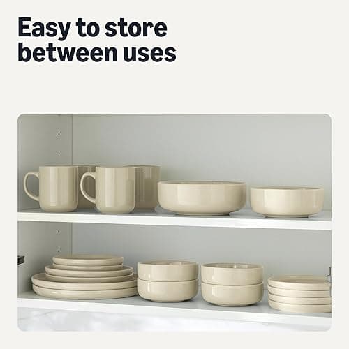 Amazon Basics Glazed Stoneware Dinnerware, 12-Piece Set, 4 Full Place Settings, Dishwasher-Safe, Ivory thumbnail 7