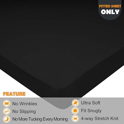 King Size Fitted Sheet Only - 4-Way Stretch Knit, Snug Fit, Wrinkle Free & Stay in Place, No More Slipping Off for Mattress, Soft & Comfortable - Black, King - Black - King/Short King/Cal King/Olympic Queen thumbnail 2