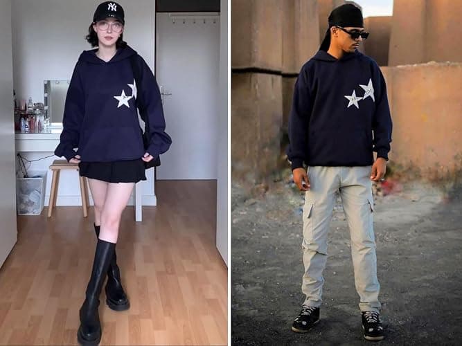 Aelfric Eden Star Hoodies Y2k Oversized Graphic Hoodies Aesthetic 90s Crewneck Sweatshirt Long Sleeve Pullover Tops - X-Small - Navy Blue thumbnail 4