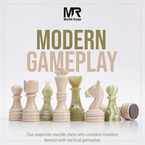 Marble Chess Set 15 Inch Verona and Green Handmade Board Game with Storage Box, Classic Travel Chess Set for Adults with Chess Pieces & 2 Extra Queens, Elegant Gift & Home Décor thumbnail 6