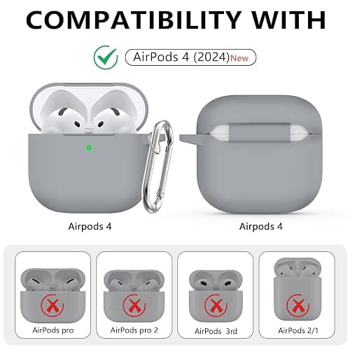 Ljusmicker for AirPods 4 Case Cover 2024 with Cleaner Kit,Soft Silicone Protective Cover for Apple AirPods 4th Generation for Women Men,AirPod 4 Case Accessories with Keychain-Light Grey thumbnail 2