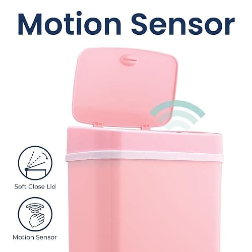 Ninestars 3 Gallon Automatic Trash Can, 12L Touchless Motion Sensor Bathroom or Bedroom Garbage Can with Odor-Sealing Lid, Impact-Resistant ABS Plastic, Pink thumbnail 3