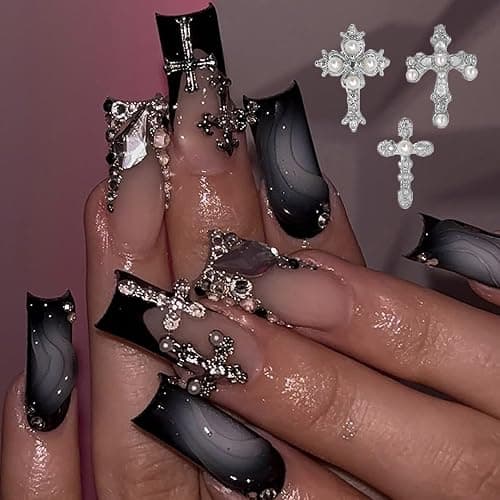 80Pcs Cross Nail Charms Gold Silver Y2k Nail Art Rhinestones Gems | Shiny Nail Jewelry Acrylic Nail Accessories for Women DIY Manicure Decorations thumbnail 4