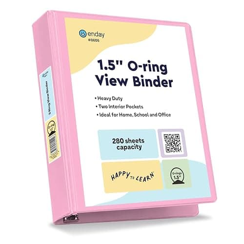 Enday 1.5 Inch Binder, Pink - 1.5 Inch 3 Ring Binder, Round Ring Pastel with Clear View Cover for Letter Size 8.5 x 11'' Paper & 2 Inside Pockets, Ideal for School Supplies, Office, and Home - Image 1