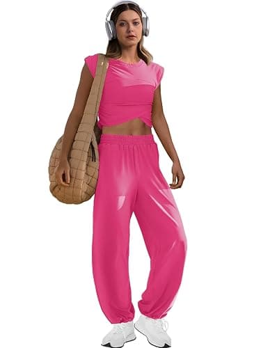 LAMISSCHE Womens Loungewear Set 2 Piece Outfits Sets Cropped Tops and Wide Leg Pants with Pockets Tracksuit thumbnail 5