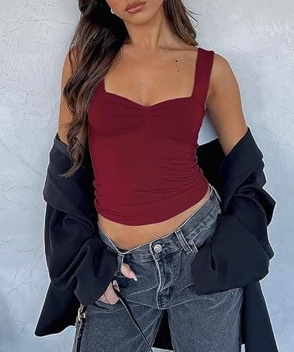 ForeFair Women Sleeveless Sexy Backless Going Out Crop Top Y2K Strappy Ruched Tank Top Summer Tight Slim Fit Cute Tops thumbnail 3