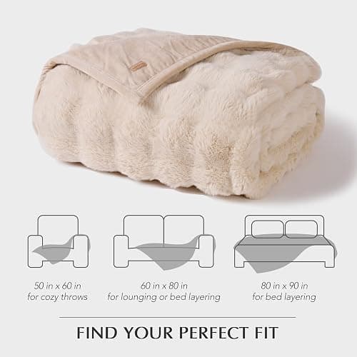 EverGrace Ultra Soft Luxury Fluffy Faux Rabbit Fur Throw Blanket, Thick Warm Bubble Throw for Bed, Cozy Plush Reversible Blankets for Couch, Chair, Sofa, Cream, 60x80 Inches thumbnail 9
