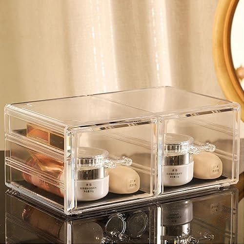 Cq acrylic 4 Pack Clear Make Up Organizers for Vanity,Stackable 7 Drawers Make Up Organizer,Cute Desk Organizer for Vanity Jewelry,Hair Clip,Beauty,Skincare Product Dresser Acrylic Drawer Organizer - 7 Drawers - clear thumbnail 7