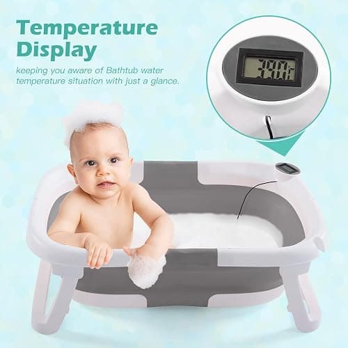 nordmiex Foldable Baby Bathtub for Infants to Toddler,Portable Travel Multifunctional with Drain Hole,Collapsible Newborn 0-36 Month (Gray White+Baby Bath Cushion+Waterproof Ear Cap) thumbnail 4