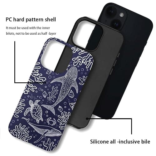 DAIZAG Case Compatible with iPhone 15,Durable Shock Protection Cover for Girl Women,Navy Blue Turtle Whale Shark thumbnail 3