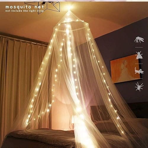 Sublaga Round Mosquito Net for Bed, Large White Bed Canopy for Girls, Hanging Bed Net, Ideal for Bedroom Decorative, Travel with Storage Bag (Round) thumbnail 8