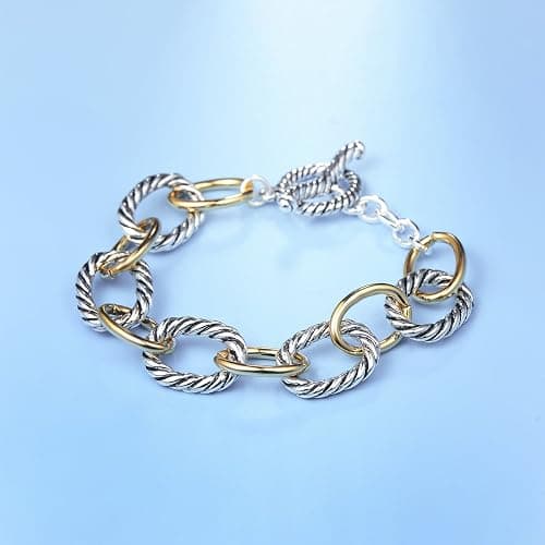 UNY JEWEL Twisted Cable Wire Link Chain Bracelet Two Tone Designer Brand Inspired Women Jewelry Valentine (2 Tone) thumbnail 3