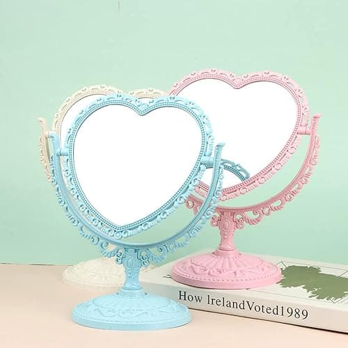 AKOAK Heart-Shaped Cosmetic Mirror - Plastic, Double-Sided, Rotatable, Lightweight - Bathroom & Bedroom Mirror (Blue) thumbnail 9