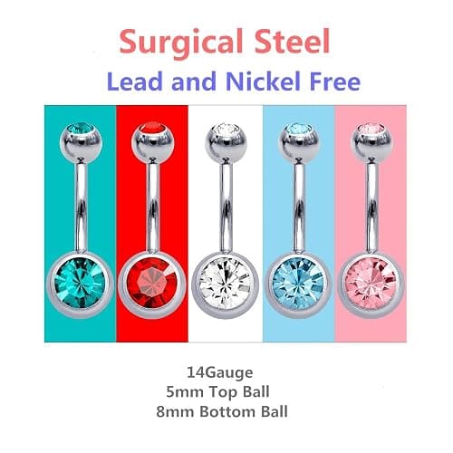 15 PCS Assorted Colors Belly Button Ring Surgical Steel Hypoallergenic Lead and Nickel Free,14 Gauge Navel Piercing Body Jewelry thumbnail 2