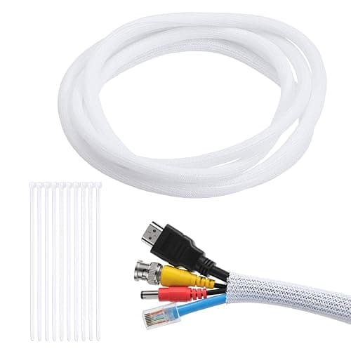 Yecaye 30ft - 1/2 inch Cord Protector Cable Sleeve, Split Braided Wire Loom Tubing for TV Computer USB Cable Power Cord, Cable Management Cord Protectors from Pets no Chew, White (with 10 Zipties) thumbnail 9
