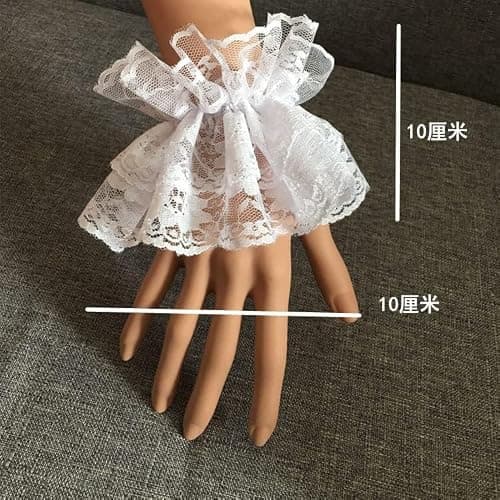 AUOCATTAIL Lolita Lace Gloves White Hand Sleeve Lace Elastic Bracelet for Halloween, Wedding, Tea Party, Masquerade, Nightclub thumbnail 6