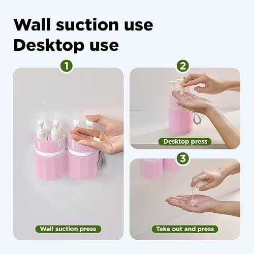 YOTIME 4in1 Travel Dispenser Bottle, TSA Approved Travel Size Containers | TSA Approved, Vacuum Suction for Smooth Walls, Leak-Proof, Ideal for Hotel, Gym, Camping, Pink thumbnail 4