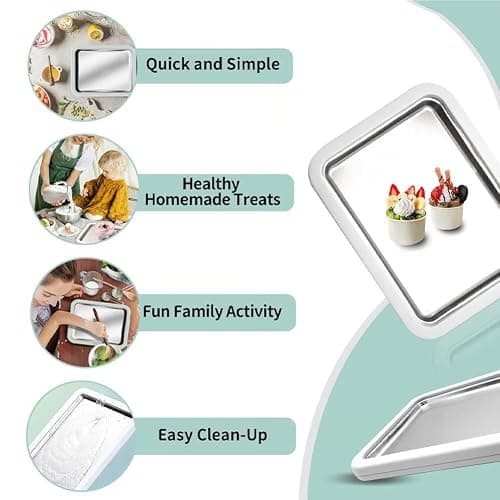 At-Home Rolled Ice Cream Maker Kit, Instant Freeze Plate with 2 Scrapers, DIY Homemade Ice Cream tray, Yogurt, Sorbet, Fun Family Activity for Kids, Food-Grade Stainless Steel(White) thumbnail 6