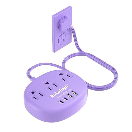 Purple Extension Cord with Surge Protected 1080J - 5 FT Flat Extension Cord, 1625W Cute Extension Cord with 3 AC Outlet 4 USB (24W/4.8A), Compact for Cute Purple Kawaii Lavender Accessories - 5FT - Purple