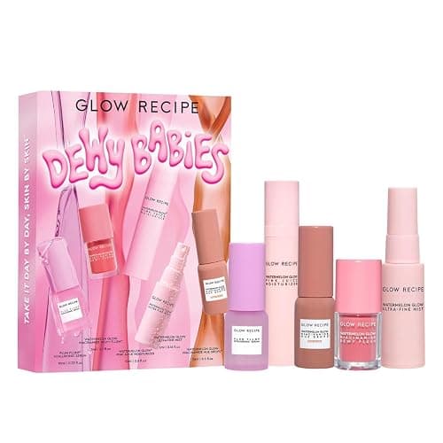 Glow Recipe Dewy Babies Travel Skincare Set - Plum Plump Hyaluronic Acid Serum + Dewy Flush Tinted Blush Drops + Pink Juice Face Moisturizer + Bronzing Hue Drops + Ultra Fine Facial Mist (5 Count) - Image 1