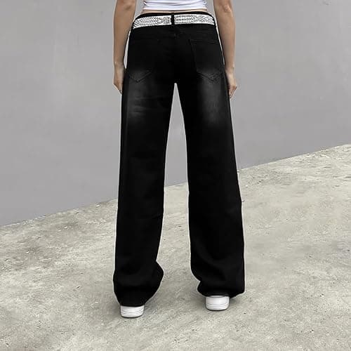 ticticlily Jeans Damen High Wasit Straight Baggy Y2K Style Vintage Weite Bein Gewaschene Denim Hosen Bootcut Gerade Lose E-Girl Casual Jeanshose Streetwear Mode Boyfriend Freizeithose thumbnail 5