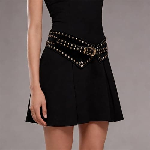 ZYALTFDC Women Suede Wide Elastic Waist Belts Chunky Stretchy Thick Studded Belts for Women Dresses Vintage Waistband Girdle thumbnail 3