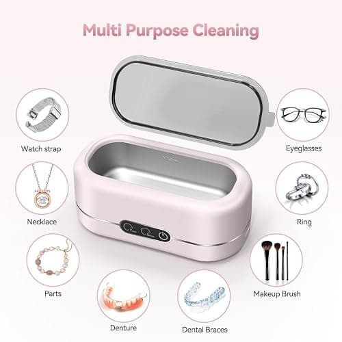 BYASKZIV Jewelry Cleaner Ultrasonic Machine, Upgraded 48KHz Ultrasonic Cleaner with 304 Stainless Steel for Jewelry, Eyeglasses, Rings, Watch Strap, Dentures-Pink thumbnail 3