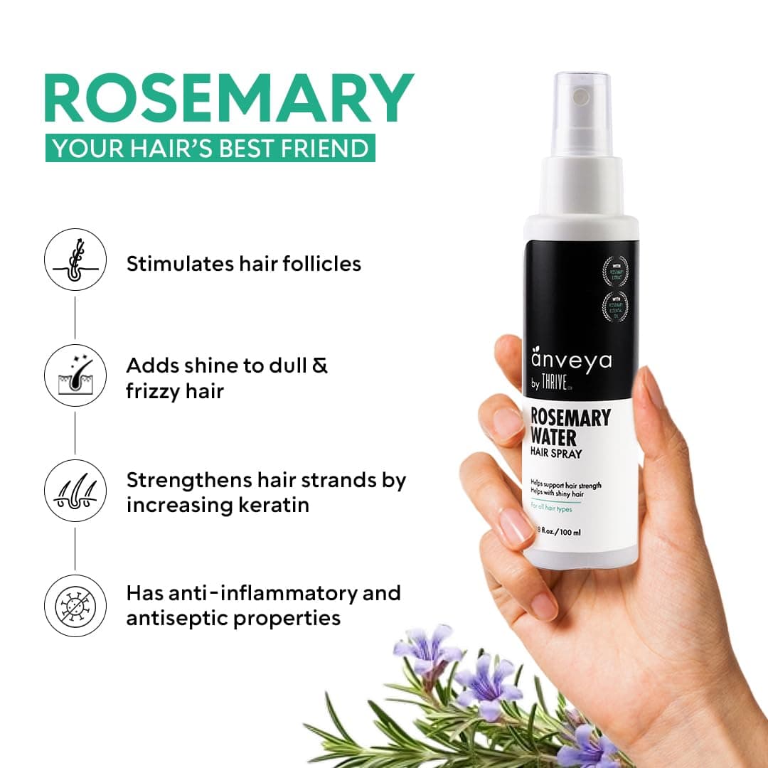 ThriveCo Rosemary Water Hair Spray | With 100% Natural Rosemary Extract, Rice Water & Hyaluronic Acid | For Hair Growth, Hair Fall Control, Hair Conditioning & Hair Shine | Men & Women, 100ml thumbnail 2