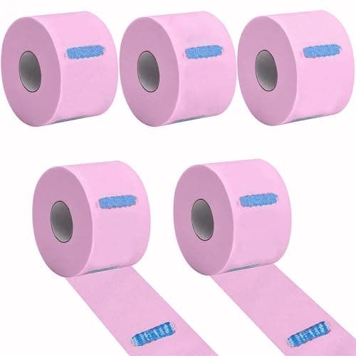 Barber Neck Strips - 5 Rolls 500 Pieces Pink, Disposable & Flexible Water-Resistant Self-Adhering Paper for Salon Hair Cutting & Styling - Image 1