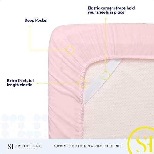 1800 Thread Count Sheet Set – Soft Egyptian Quality Brushed Microfiber Sheets – Luxury Bedding Set with Flat Sheet, Fitted Sheet, Pillow Cases, Queen, Pale Pink, Sheet Set thumbnail 5