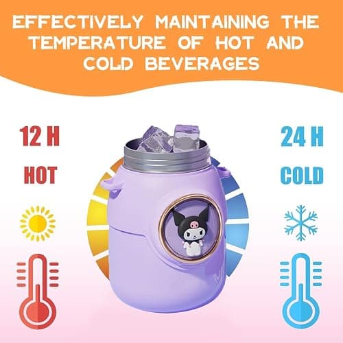 Woskailly Cute Stainless Steel Water Bottle with Portable Stylish Perfect Sport Set, Vacuum Insulated Bottles 24.6oz (Blue) thumbnail 3