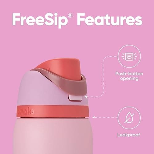 Owala FreeSip Insulated Stainless Steel Water Bottle with Straw for Sports and Travel, BPA-Free Sports Water Bottle, 32 oz, Pink, Angel Food Cake thumbnail 5