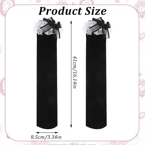 MBAIYO 2 Pairs Knee High Socks with Bow, Women's Lace Ruffle Over The Knee Socks Women's Soft Solid Lace Thigh High Stock Black Lolita Sock Cute Princess Style High Sock for Daily Wear (White + Black) thumbnail 4