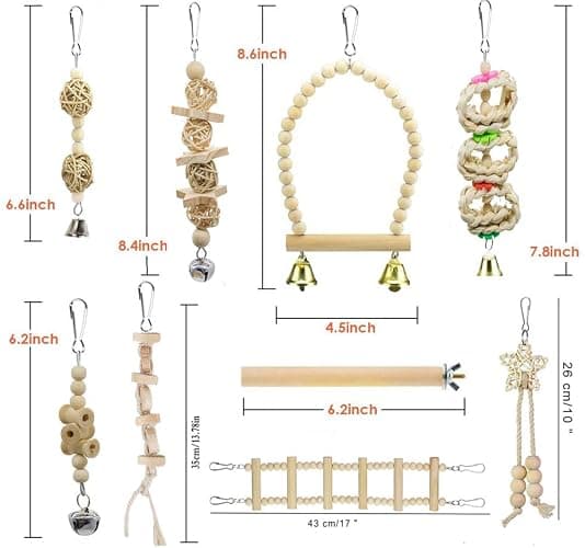 Bird Parrot Swing Toys, Chewing Standing Hanging Perch Hammock Climbing Ladder Bird Cage Toys for Budgerigar, Parakeet, Conure, Cockatiel, Mynah, Love Birds, Finches and Other Small to Medium Birds thumbnail 6