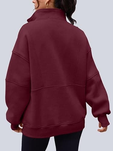 AUTOMET Women's Quarter Zip Oversized Sweatshirt Fleece Mock Neck Pullover | Half Zip, Pockets, Thumb Hole, Teen Oversized Hoodie, Pullover Fleece Jacket, Fall Clothes, Cozy Winter Outfits thumbnail 3