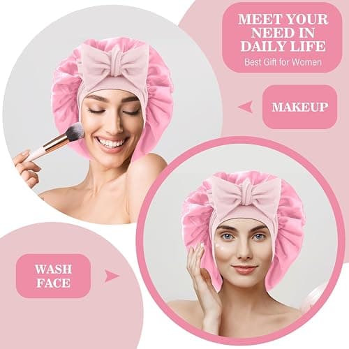 Abeillo Silk Sleep Bonnets for Women, 1PC Adjustable Satin Night Sleeping Cap Soft Elastic Band Silk Bonnets for Sleeping, Hair Bonnet with Tie Band for Curly Hair Braid Women (Pink) thumbnail 5