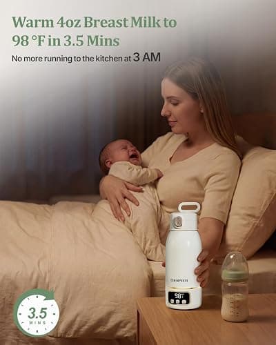 Portable Bottle Warmer for Travel, Heats for Breastmilk & Formula & Water | Precise Temp Control 2X Faster Heating 17 OZ Milk Warmer On the Go Long Battery Life Leak-Proof for Travel & Home Baby Gift thumbnail 2
