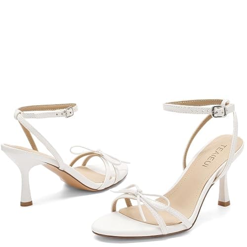 TEAIEUI Kitten Heels for Women, Round Open Toe Heeled Sandals, Strappy Ankle Strap Shoes with Bow for Dress, Party, High Heel 2.9 inch thumbnail 5