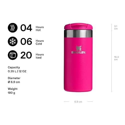 STANLEY 1913 Aerolight Transit Travel Mug 0.35L – Keeps 4 Hours Hot – 6 Hours Cold – Dishwasher Safe – Leakproof – Car Cup Holder Compatible – Insulated Coffee Cup – Pink Vibes thumbnail 3