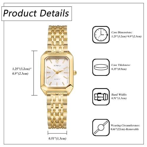 JewelryWe Women's Square Quartz Watch: Ladies Simple Analog Elegant Vintage Solid Small Stainless Steel Bracelet Wristwatch thumbnail 5